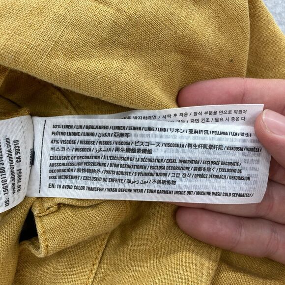 Abercrombie & Fitch Annie Wide Leg Crop Pants Women's 24/00 Yellow Linen Blend - Picture 5 of 11